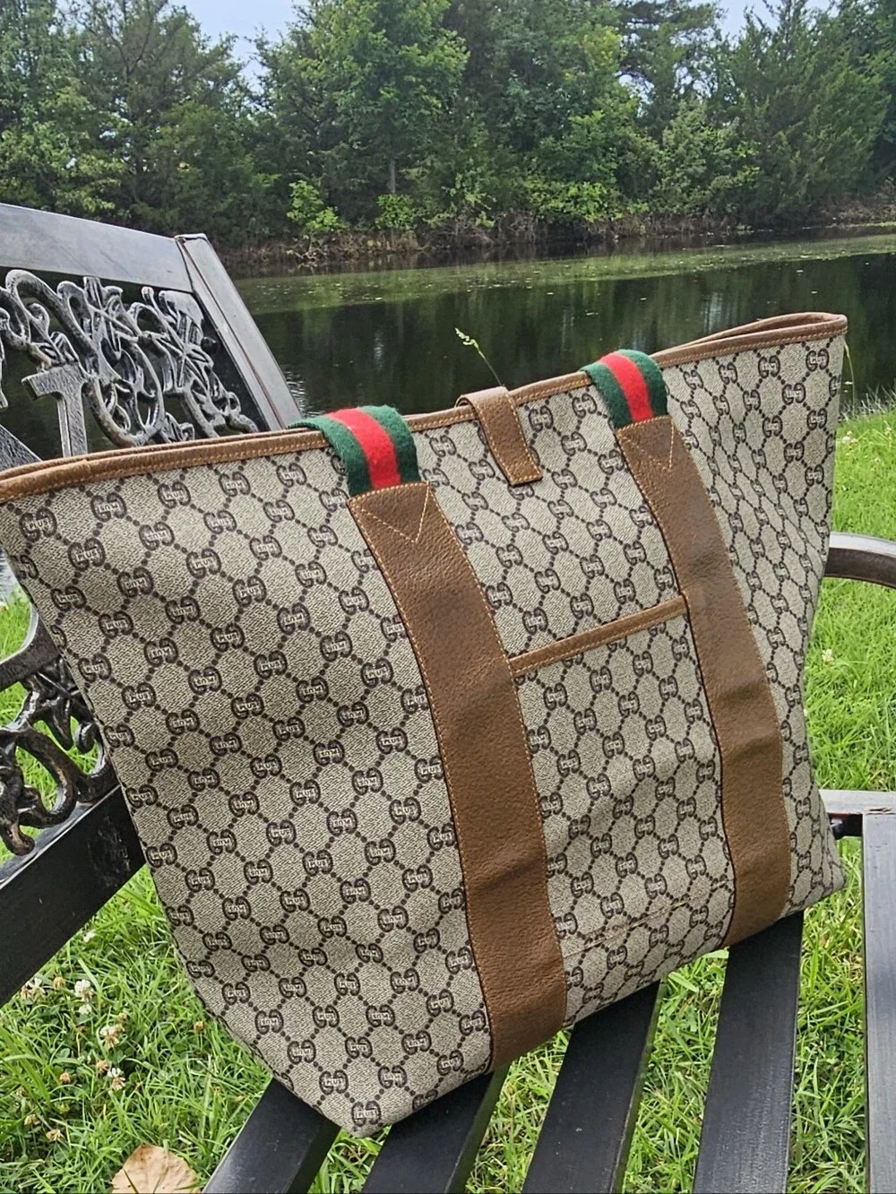 GUCCI PLUS GG Monogram Coated Leather Shoulder Tote Bag With COA - Picture 4 of 16